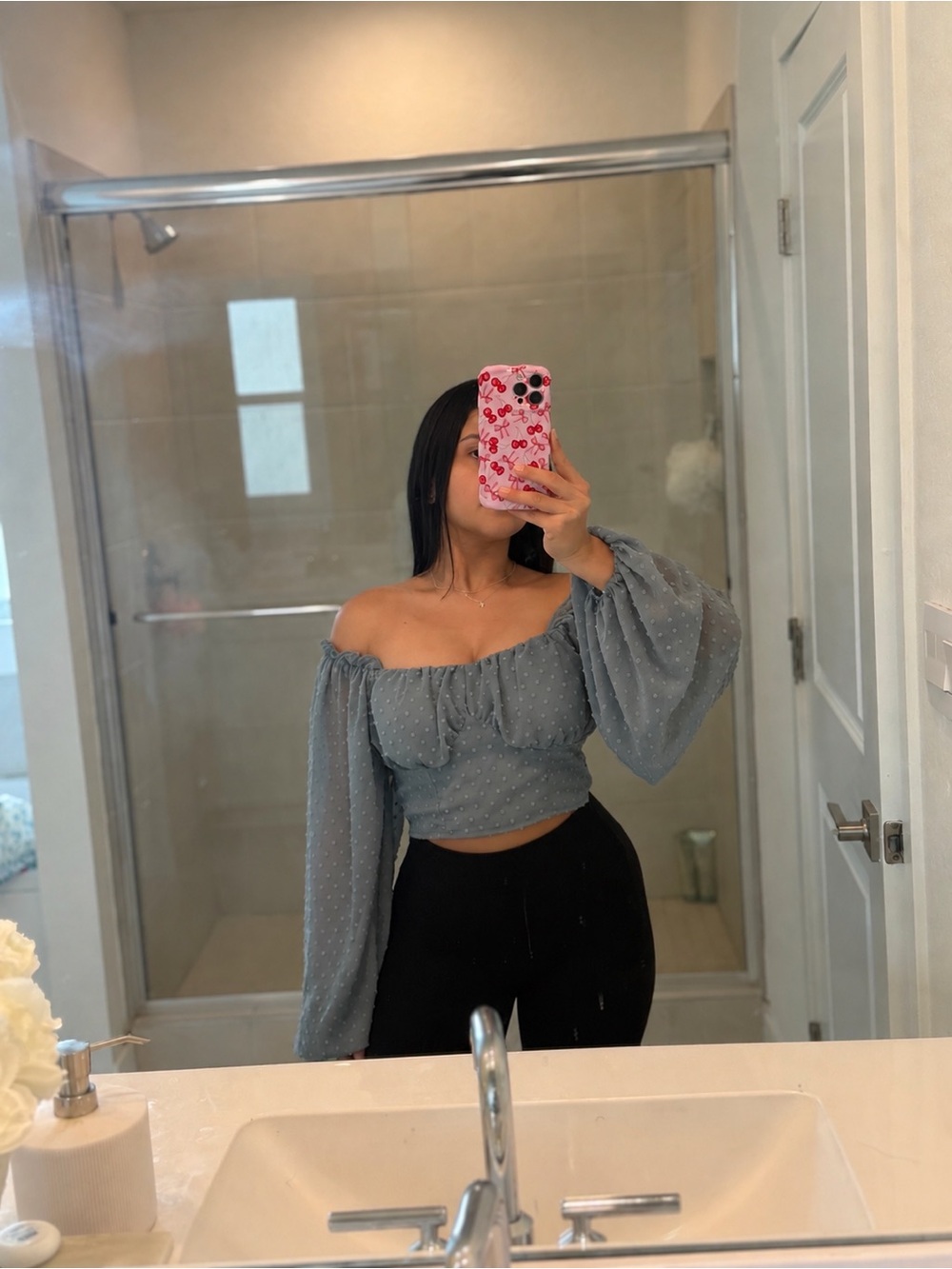 Off-Shoulder fall sage green Crop Top